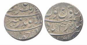 Aurangzeb, Silver Rupee, 11.54g, Dar al-jihad Hyderabad Mint, AH 1117/49. Reverse arranged