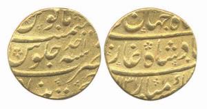 Shah Jahan II, Gold Mohur, 10.93g, Khujista Bunyad (Aurangabad) Mint, AH 1131/Ahad. Very F