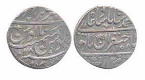 Muhammad Shah, Silver Rupee, Akhtarnagar Awadh Mint, AH 1158/27. Sahib-e-Qiran type. About
