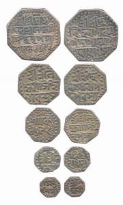 Lakshmi Simha, Silver (5), set of: Rupee, 1/2, 1/4, 1/8 and 1/16 Rupee. Good Fine to Very 