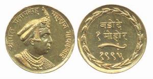Pratap Singh, Gold Mohur,6.33g, VS1995/1939AD. Extremely Fine, Rare.