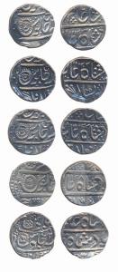 Silver Rupees (5),in the name of Shah Alam II, Malharnagar Mint, various dates and marks. 