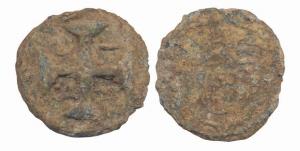 Diu, 10 Bazarucos, Lead, 16.55gm. Fine but soil deposits, Scarce.