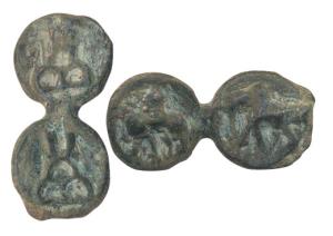 Mauryas, Uninscribed Cast, 3rd Century BC, Copper, Double Unit, elephant to right on obv, 