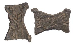 Kaushambi, Copper, 1.41 g, 2nd century BC, Damaru-Shaped, a bull walking to right on obv; 