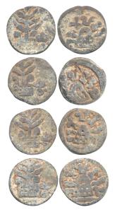 Anandas of Karwar, Mulananda, Lead (4), legend around a hill symbol on obv; tree-in-railin