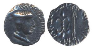 Western Kshatrapas, Nahapana, Silver, Dramma, tri-lingual type, with Greek, Brahmi and Kha