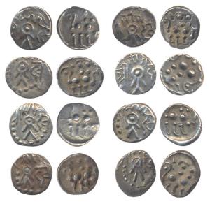 Paramaras, Bhojadeva, Silver (15), 0.60 g each, a crude-dotted lion to right on obv, and e
