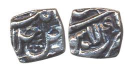Akbar, Silver, 1.30 g, 1/8 Rupee, Square, Lahore Mint, Allahu Akbar type, Ilahi 41. About 