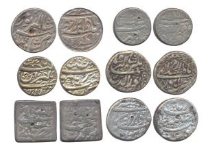 Jahangir, Silver (6), Rupee, Agra Mint, Square, Fine; Ahmedabad Mint, as Salim, Fine; Burh