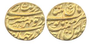 Aurangzeb, Gold, Mohur, Multan Mint, AH 1070/Ahad, large numeral 5 in the first line at th