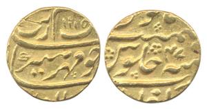 Aurangzeb, Gold, Mohur, Zafarabad Mint, AH 1115/47 (KM 315.49). About Very Fine, Scarce.
