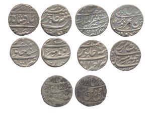 Mixed lot, Silver (5), Rupee, Aurangzeb, Ahmedabad and Katak Mints; Farrukhsiyar, Akbaraba