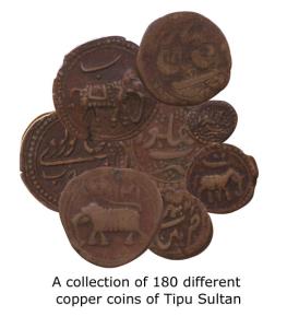 A collection of 180 different copper coins of Tipu Sultan, representing all 12 copper issu