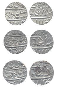 Allahabad Mint, Silver (3), Rupee, in the name of Shah Alam II, flag mint mark on rev, dif