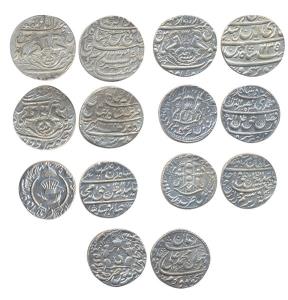 Silver (7), Rupee, all different rulers: Shah Alam II, Sulauman Jah, Ghazi-ud-Din Haider, 