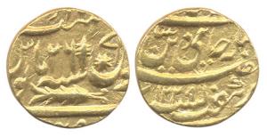 Brijis Qadr (AD 1857-58), Gold, Ashrafi, Suba Awadh Mint, AH 1229/26 (KM 390). Brijis was 
