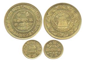 Madansinghji (1948), Gold (2), Nazarana Mohur and Kori, Jai Hind, VS 2004, AD 1948, with t