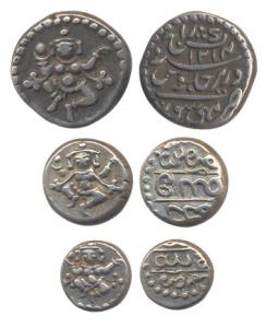 Pavli Set, Silver (3), Pavli, 2/3 and 1/3 Pavli, dancing Krishna resembling to Chamunda on