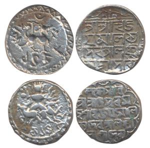 Vijaya Manikya Deva with Lakshmi Devi, Silver (2), Rupee, Lion type and Ardha-Narishwara S