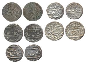 Assorted lot of Silver (5), Rupee, Bareli, Jaipur, Gwalior and Durrani (2) coins of variou