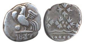 Silver, 2 Fanon, 1837, rooster on obv, and an ornamented crown on rev (KM 55). About Very 