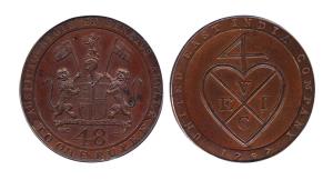 Proof, Dub or 1/48-Rupee, 1797, Soho Mint, obv: UNITED EAST INDIA COMPANY written under co