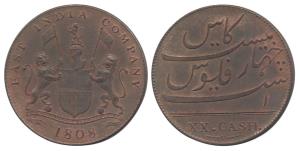 XX (20) Cash, 1808, Company Arms on obv, Persian and English legends on rev (KM 321). Abou