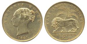 Victoria Queen, Gold, Mohur, 1841, Continous Legend type, without initials. Very Fine+, Ve