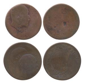 Edward VII, Copper (2), ¼ Anna, mint errors with double-strike and die-shifting varieties.