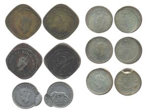 George VI, Mint Errors, ¼ Rupee (4), and 2 Annas (2), different types of mint errors with 
