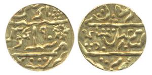 Murshidabad Token, Gold, 1.95 g, ¼ Mohur weight, in the name of Shah Alam II, copy of the 