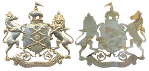 Buckle of Patiala State, Gold-plated German Silver, Arms of the State with the legend “Hea