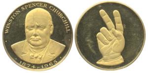 Churchill Medal, Gold, 47.5 g, portrait of Sir Winston S. Churchill facing on obv; his fam
