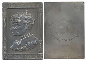 George VI, Silver, 67.10 g, Coronation Plaque of George VI and Queen Elizabeth, 1937, mint