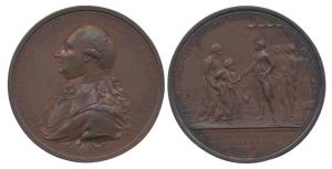 Surrender of Tipu Sultan's Children Medal, Bronze, portrait of Cornwallis to left on obv; 