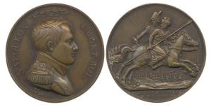 Napoleon Medal, Bronze, 34.65 g, bust of Napoleon to right on obv; the rev shows two horse