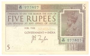George V, Rupees 5, 1st issue, 1925, signed J. B. Taylor, (Jhun #4.2). Extremely Fine, Cri