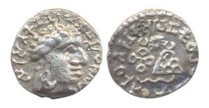 Satavahanas, Vasithiputa Satakarni, Silver, Portrait type. Bi-lingual, portrait on obv, hi