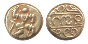 Vijayanagara, Bukka Raya I, Gold, Pagoda, warrior on obv with upraised right hand, Kannada