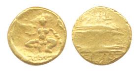 Vijayanagara. Gold, ½ Pagoda, anonymous, a goddess seated on obv, the rev legend is oblite