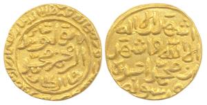 Muhammad Tughlaq III, Gold, 12.89 g, Dinar, Shahr Sultanpur Mint, al wasiq type (Rajgor# 1