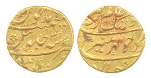 Aurangzeb, Gold, Mohur, Khujista Bunyad, AH 1109/41, mint name at bottom. About Very Fine.