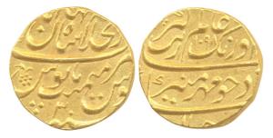 Aurangzeb, Gold, Mohur, Shahjahanabad Mint, AH 1098/30, mint name in the top line on rev. 