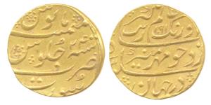 Aurangzeb, Gold, Mohur, Surat Mint, AH 1091/24, broad flan. Very Fine+.