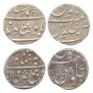Silver (2), ½ Rupee, Muhammad Shah, probably Surat Mint; and Muhammad Akbar II, Ahmedabad 