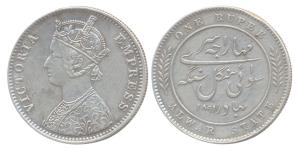 Mangal Singh, Silver, Rupee, with the name of Victoria Empress, 1891, Bombay mint. About V