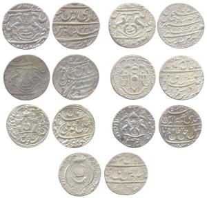 Silver (7), Rupee, a complete set of all different rulers, types and varieties. Very Fine+