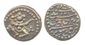 Anonymous, Silver, Pavali (1/4 Rupee), Dancing Krishna type, Mahisur Mint, AH 1214 (KM 202