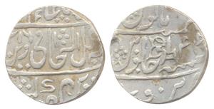 Daulat Rao, Silver, Rupee, Narwar Mint, AH 1216/44, with a vertical Katar on rev, in the n